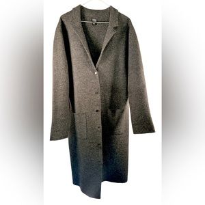 Eileen Fisher - Grey Boiled Wool Button-up Pea Coat - Size Medium (M)